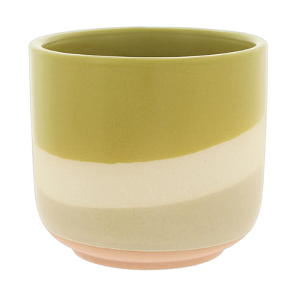 AC Decor Small Ceramic Color Block Planter (4", Olive Green)
