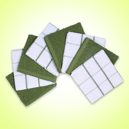 AMOUR INFINI Cotton Kitchen Dish Cloths Set of 8 – Highly Absorbent, Super Soft Premium Terry Cleaning Cloth (12"x12" Inch) Premium Dishcloths for Washing Dishes (Green)