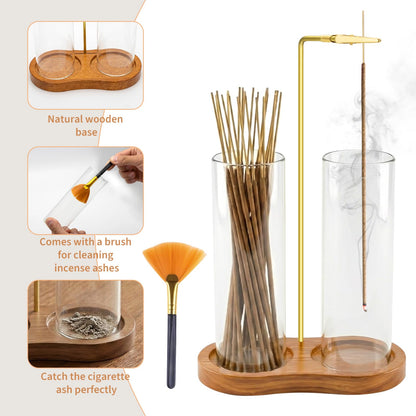 VELQUA Glass Incense Holder, 2 in 1 Incense Burner Holder with Storage, Hanging Upside Down Incense Sticks Holder with Glass Ash Catcher for Meditation Yoga Spa Room Decor