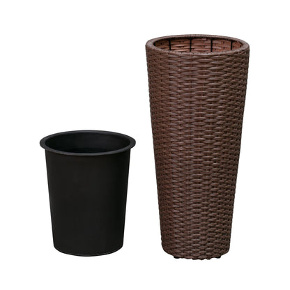 Balkene Home Noah Round Wicker Planter Tall Planter Decor Box for Adaptable Outdoor Furnishings All Weather Versatile Perfect Patio Herb Garden Living Space - 2 Piece Set - Mocha