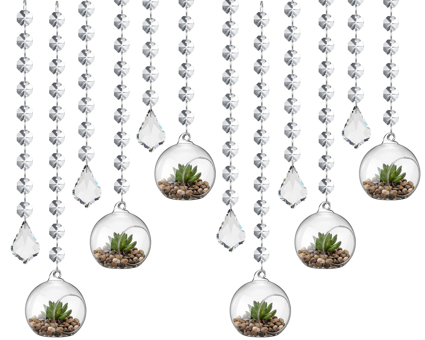 GlikCeil 56 Pcs 3.15'' Hanging Glass Tealight Holder with Clear K9 Crystal Garland Strands and Maple Leaf Pendants Globe Plant Terrariums Glass Orbs for Wedding Party Valentine Decoration