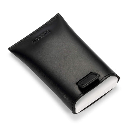 HISCOW Business Card Holder with Flap for Dispensing Cards - Italian Calfskin (Black)