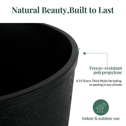 KOL Planters Flower Pots, Plastic Urn Planters for Indoor Outdoor Plants, Black Pedestal Planter Pots 2 Pack, 15 Inch Tall Decorative Planters with Drainage Holes & Plugs for Front Porch Patio Garden