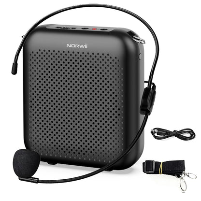 Norwii Bluetooth Voice Amplifier, Power Amplifiers, Portable Mini Wired Microphone Headset for Teacher Classroom & Outdoor Lectures, Teaching, Tour Guides, USB-C Rechargeable - 2000mAh, Black