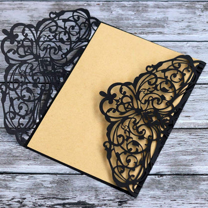 STOBOK Halloween Party Invitations - 10pcs Laser Cut Invitation Cards with Envelopes and Bowknots - Black Hollow Card Kits for Horror Party Supplies Weddings Baby Showers Event Celebrations 7.1x4.9in