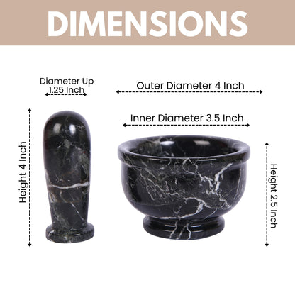 Marble Hives Hand Grinder Marble Mortar & Pestle Set – 4 Inch Black Kitchen Tool Set for Guacamole, Herbs, Spices, Pill Crushing, Fine Powder Grinding & Coffee – Premium Stone Mortar (Large)