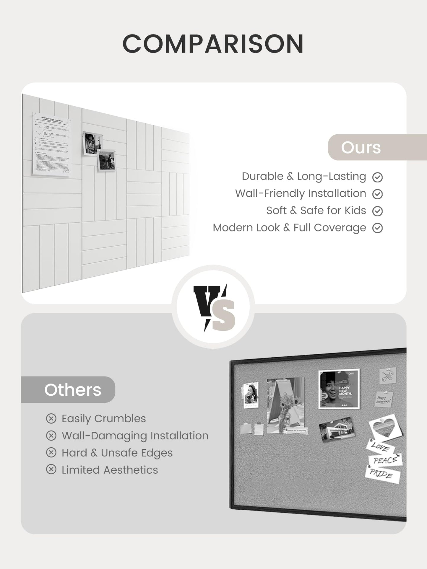 Bumusty Large Cork Board Alternative-48 x 36" Felt Bulletin Board Tiles, with 30 Pushpins, 70 Adhesive Tabs, Bold-Stripe 12-Pack, Cork Boards for Office Push Pin Board Felt Board-Milky White