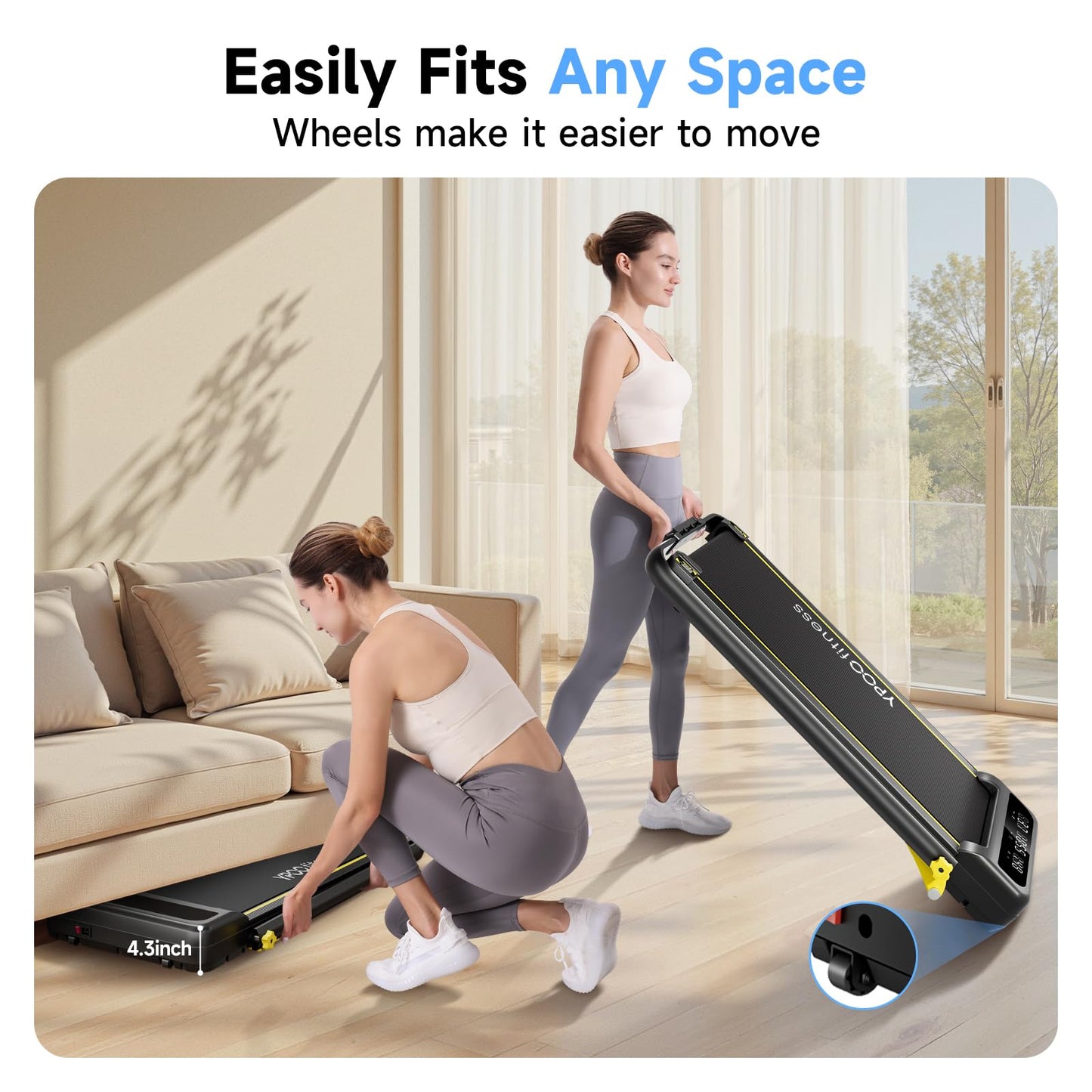 YPOO Walking Pad Treadmill, Incline Walking Pad with Handle, Foldable Treadmills for Home & Office, Compact Under Desk Running Machine for Workout Exercise Quiet