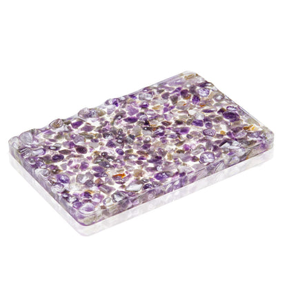 Handmade Amethyst Rectangle Bar Soap Holder Stone Pebbles Soap Dish for Shower and Bathroom Decor, Natural Soap Tray to Keep The Soap Dry Resin Kitchen Decoration Accessories (Amethyst)