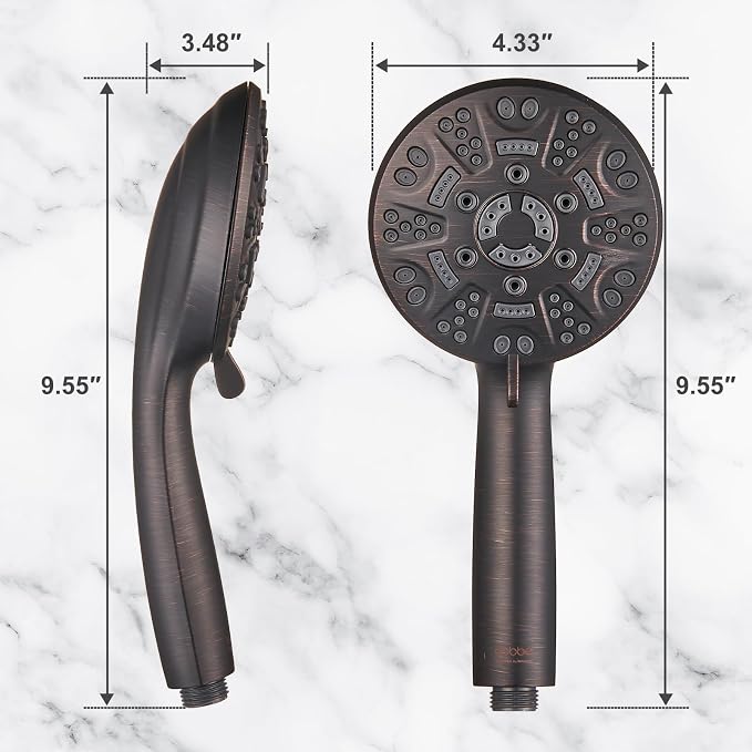 Cobbe 8-Setting Handheld Shower Head Bathroom Showerhead Set - Detachable Shower Heads with 5ft Stainless Steel Hose and Brass Swivel Bracket (ORB)