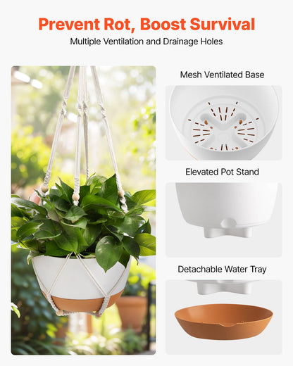 VEVOR Hanging Planters, 10 Inch Self-Watering Hanging Planter, 2 Pack Flower Pots with Drainage Hole & 2 Kinds of Plant Hangers, Plastic Basket Pots, for Garden Home Decor, Indoor & Outdoor Plants