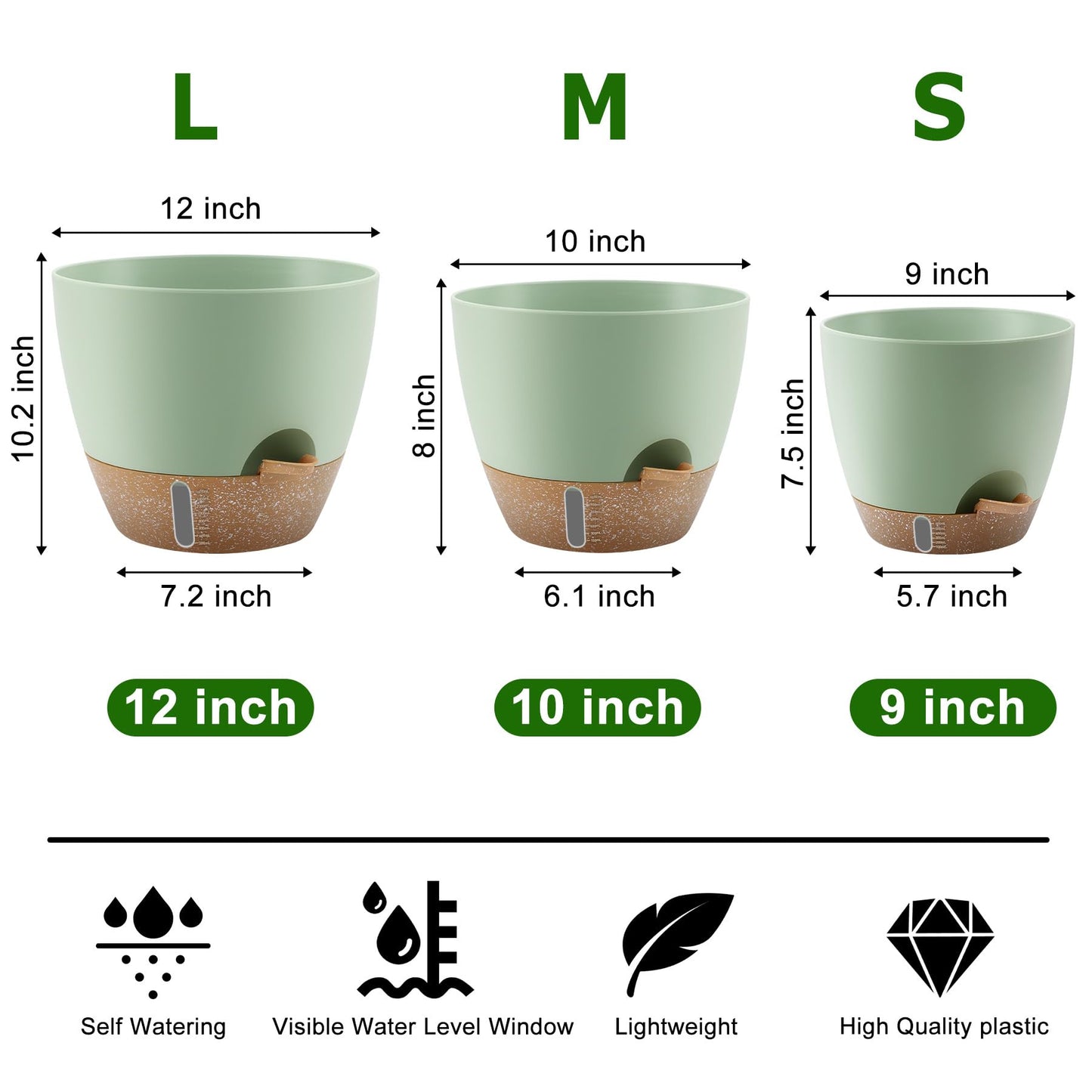 QRRICA 10/9/8/7.5/7 Inch Self Watering Pots and 4 Pack 23.6 Inch Plant Umbrellas for Outdoor Plants