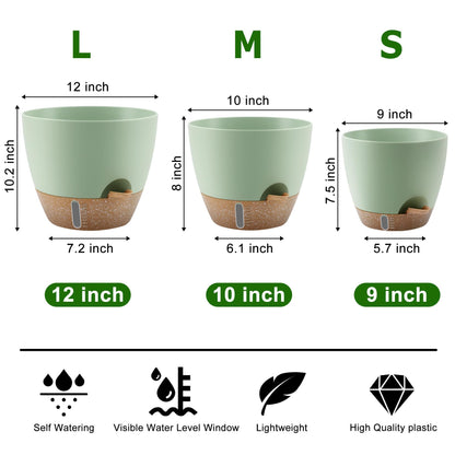 QRRICA 10/9/8/7.5/7 Inch Self Watering Pots and 4 Pack 23.6 Inch Plant Umbrellas for Outdoor Plants