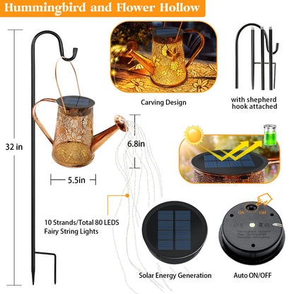Vcdsoy Solar Watering Can Lights,Hummingbird Mother's Day Gifts for Women Mom Grandma Birthday, Large Hanging Solar Lantern Waterproof Outdoor Garden Decorations for Yard Porch Landscape Patio Pathway