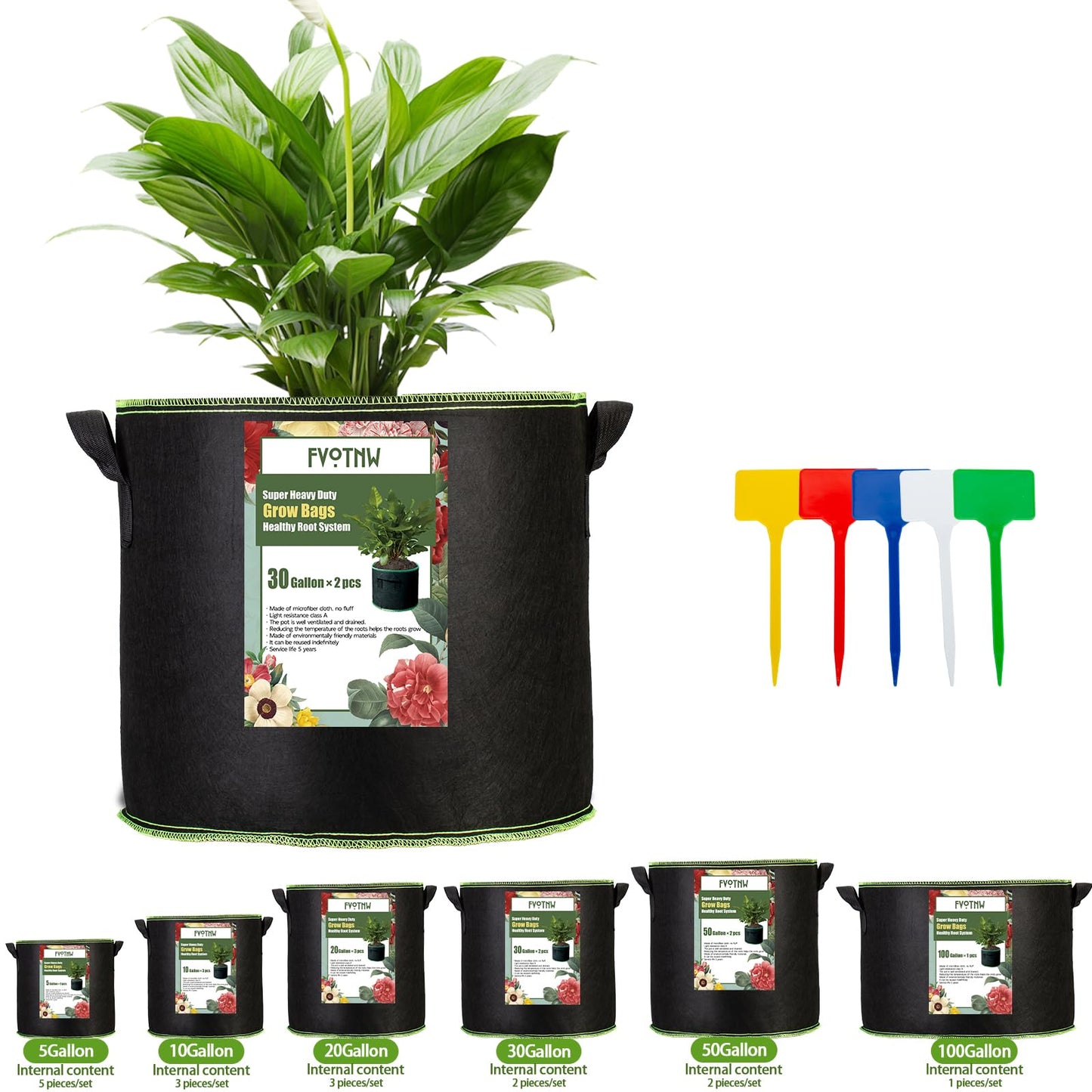 FVOTNW 3-Pack 10 Gallon Plant Grow Bags, Thickened Nonwoven Fabric Pots with Handles,Sturdy Garden Planters Aeration Gardening Container to for Plants, Vegetables, and Flowers