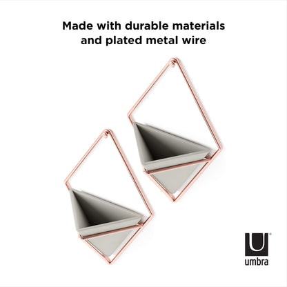 Umbra Trigg Hanging Planter Vase Wall Decor, Set of 2 Pots Containers for Succulents, Cactus, Faux Plants, and More, Small, Grey/Copper