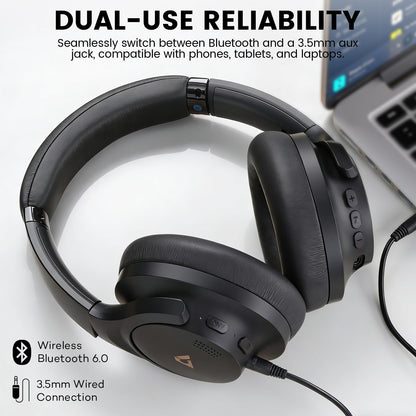 1Mii AI Y8 Active Noise Cancelling Headphones, Bluetooth 6.0 Wireless Over Ear, 100H Playtime Hi-Res Audio, AI Translation & Voice Chat, Custom EQ via APP for Travel & Home Office - Black
