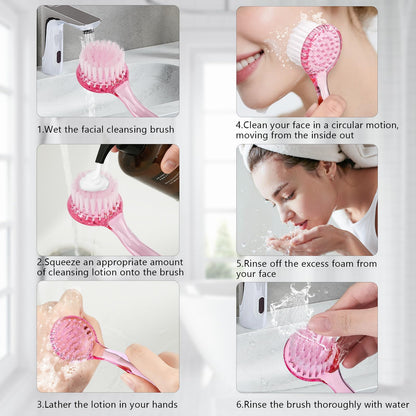 3 Pcs Facial Cleansing Brush, Useekoo Manual Face Brushes for Cleansing and Exfoliating, Face Scrubber to Massage, Deep Pore Exfoliation, Makeup Remove and Skin Care with Soft Bristles