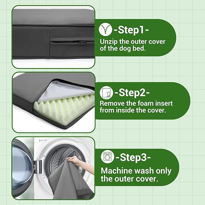 Vonabem Outdoor Waterproof Dog Bed Washable, Small Crate Pad 24 inch, Cooling Wipeable Puppy Beds with Removable Cover Reversible, Foam Leather Durable Anti-Slip Kennel Pads 23"x17" Grey