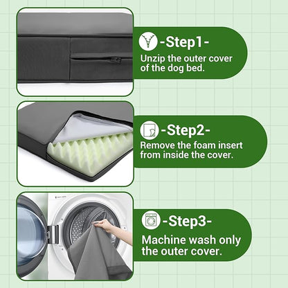 Vonabem Outdoor Waterproof Large Dog Bed Washable, Cooling Wipeable Leather Pet Bed with Removable Cover Reversible, Durable Foam Orthopedic Anti-Slip Dog Pads Wipeable 36"x27" Grey