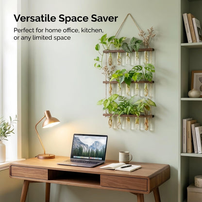 Unijoy Glass Hanging Plant Propagation Station - 3-Tier Wall Planter with Hydroponic Tube Vases - Stylish Indoor Terrarium for Tiny Home Office Decor & Ideal Gift for Plant Lovers