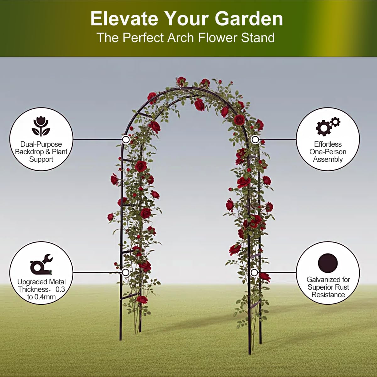 Galvanized Metal Garden Arbor,7.6ft H x 4.6ft W,Rust-Resistant Heavy-Duty Garden Arch Trellis for Climbing Plants Vines Roses, Ideal for Weddings, Bridal Events, Halloween, Christmas & Outdoor Decor