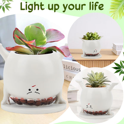 Smily Face Planter Pots Head, Flower Pot Planters for Indoor Outdoor, Happy Succulent Pot, Funny Plant Pots for Succulent with Drainage Holes Gift Ideas for Mother's Day, Birthday, Teacher Gifts