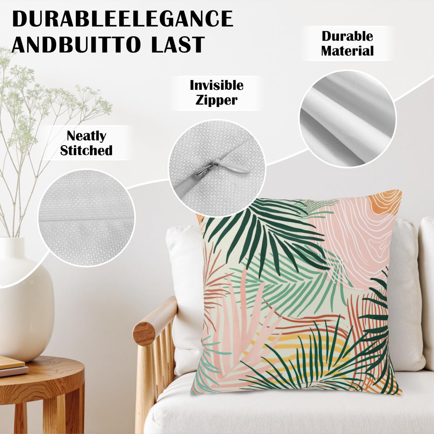 Kwlegh Colorful Abstract Pillow Covers Pink Green Tropical Palm Tree Leaves Throw Pillow Covers Modern Art Pillowcase 18x18 Set of 2 Neutral Cushion Case for Indoor Outdoor Couch Sofa
