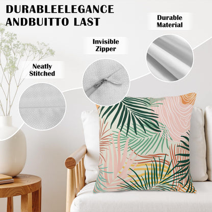 Kwlegh Colorful Abstract Pillow Covers Pink Green Tropical Palm Tree Leaves Throw Pillow Covers Modern Art Pillowcase 18x18 Set of 2 Neutral Cushion Case for Indoor Outdoor Couch Sofa