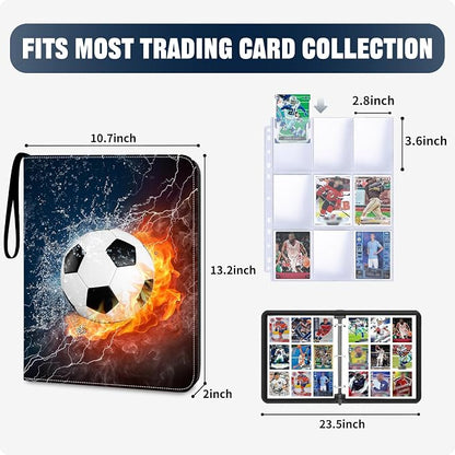 2026 Soccer Card Binder with Sleeve, 900 Pockets Trading Card Binder Sports Cards Storage Organizer for Football Baseball or Game Trading Cards with 50 Removable Sleeves Cards Collector Album