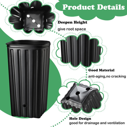 Dandat 100 Pcs Tall Tree Pots, Plastic Deep Plant Nursery Pots, Tall Seedling Flower Plant Container Starting Pots with Drainage Holes for Indoor Outdoor Gardening (5 Size 7.6"+9.8"+11"+11.4"+12.2"H)