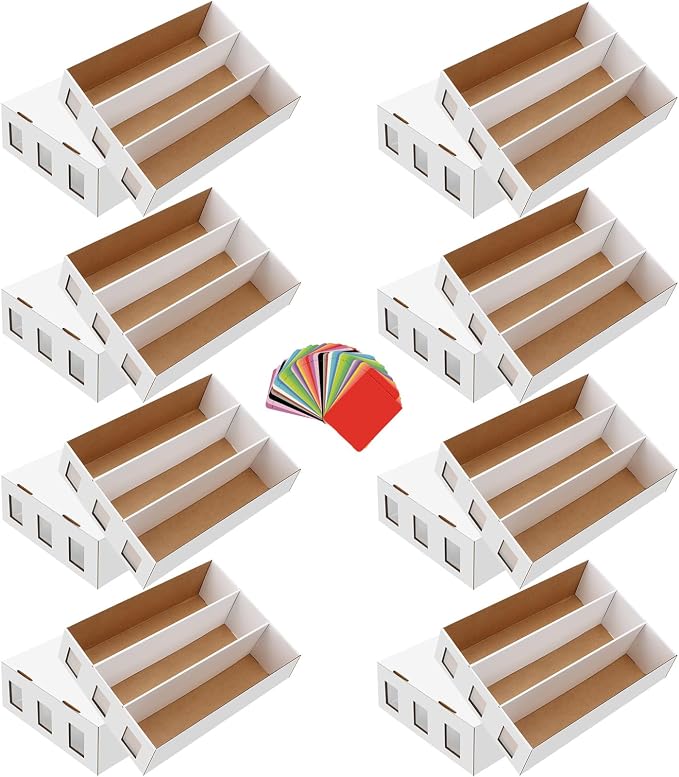 8 Pack Trading Card Storage Box, 18800+ Count Card Storage Box with 48 Card Divider White Sports Card Storage Box Cardboard Card Organizer Box Bulk Card Case Trading Card Box for Sport Basketball Card