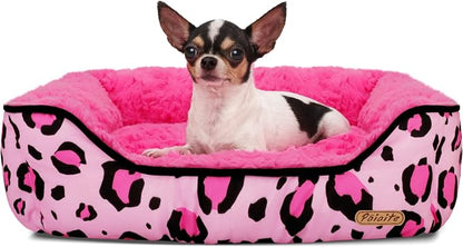 Rectangle Washable Dog Bed for Large, Medium & Small Dogs – Soft Calming Puppy Beds, Durable Warm Pet Sofa with Non-Slip Bottom for Indoor Use.Pink S Size (18.9"x18.9"x6.3")