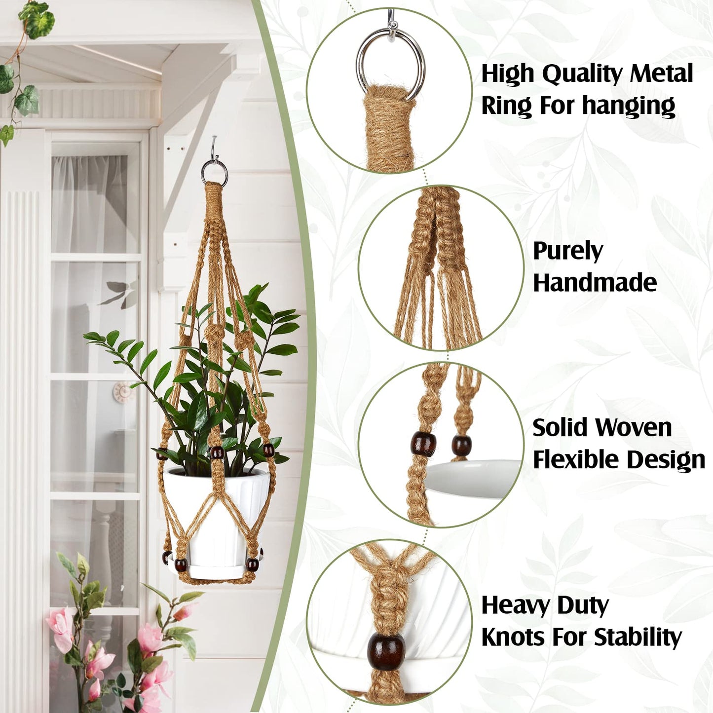 Hoteam 12 Pcs Macrame Plant Hangers Macrame Hanging Planters for Indoor Plants Handmade Boho Hanging Baskets Flower Pots Holder for Outdoor Home Wall Decor(Brown)