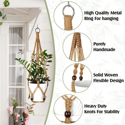 Hoteam 12 Pcs Macrame Plant Hangers Macrame Hanging Planters for Indoor Plants Handmade Boho Hanging Baskets Flower Pots Holder for Outdoor Home Wall Decor(Brown)