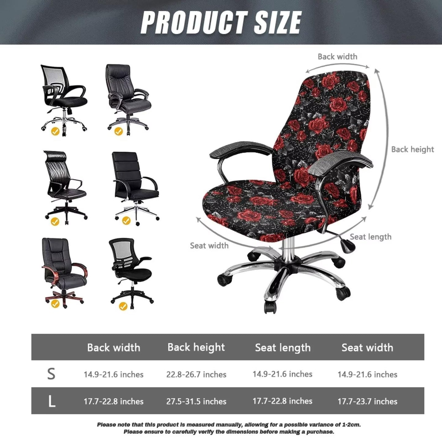 Talayituse Rose Spider Web Print Office Computer Chair Covers, Stretchable Rotating Chair Cover Halloween Decoration Removable Washable Rotating Chair Protective Slipcover, Large