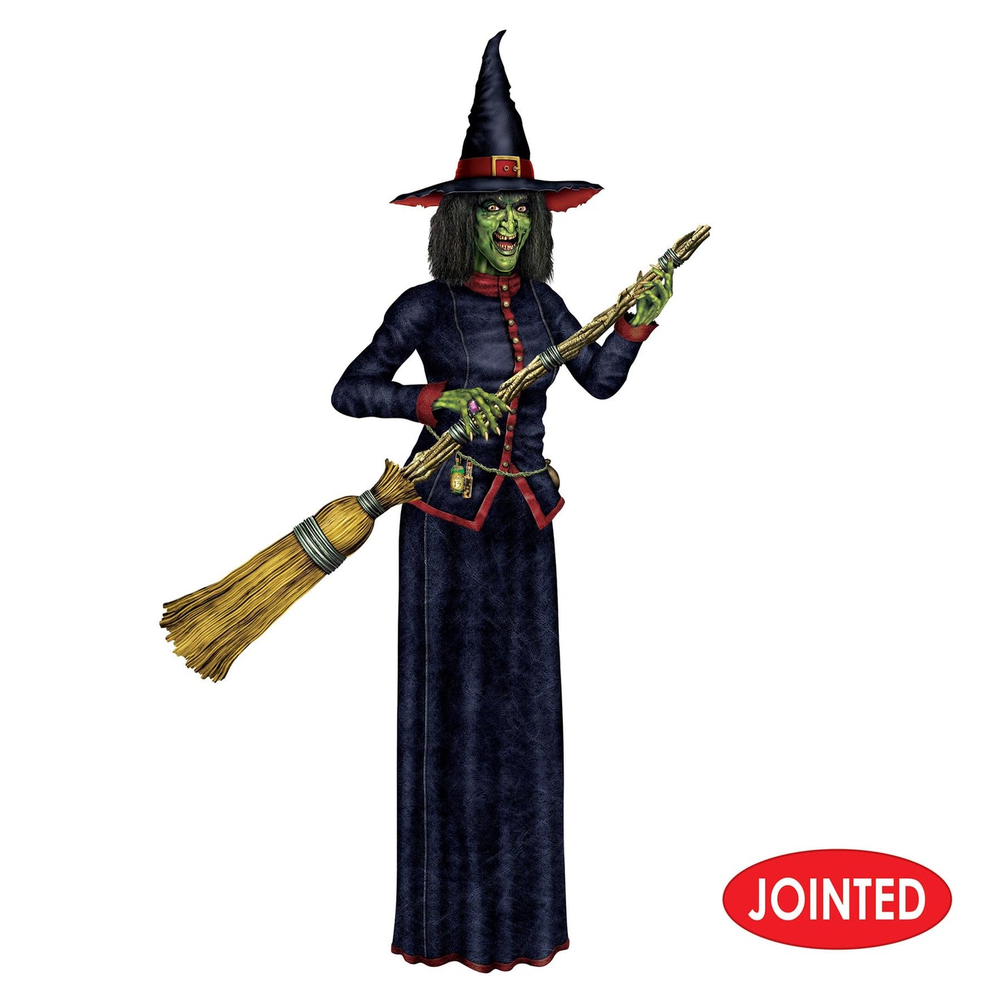 Beistle Jointed Witch Decorations – 2 Pack, Poseable Halloween Cutouts, Cardstock Paper Wall Decorations, Spooky Green Witches Holding Brooms for Haunted Houses, Parties, and Seasonal Displays, 6' 2"