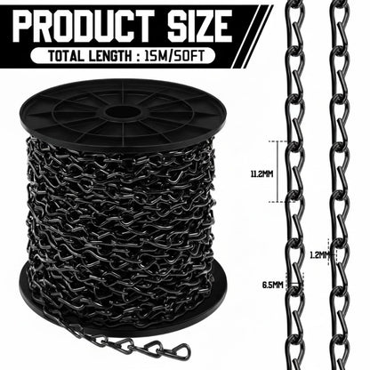 Yaocom 50ft Black Jack Chain with 10 pcs S Hooks Galvanized Steel Twist Chain with Spool-Weldless for Hanging Fixture, Bird Feeders, Overhead Lights, Artworks, Flowerpots (1.2mm)