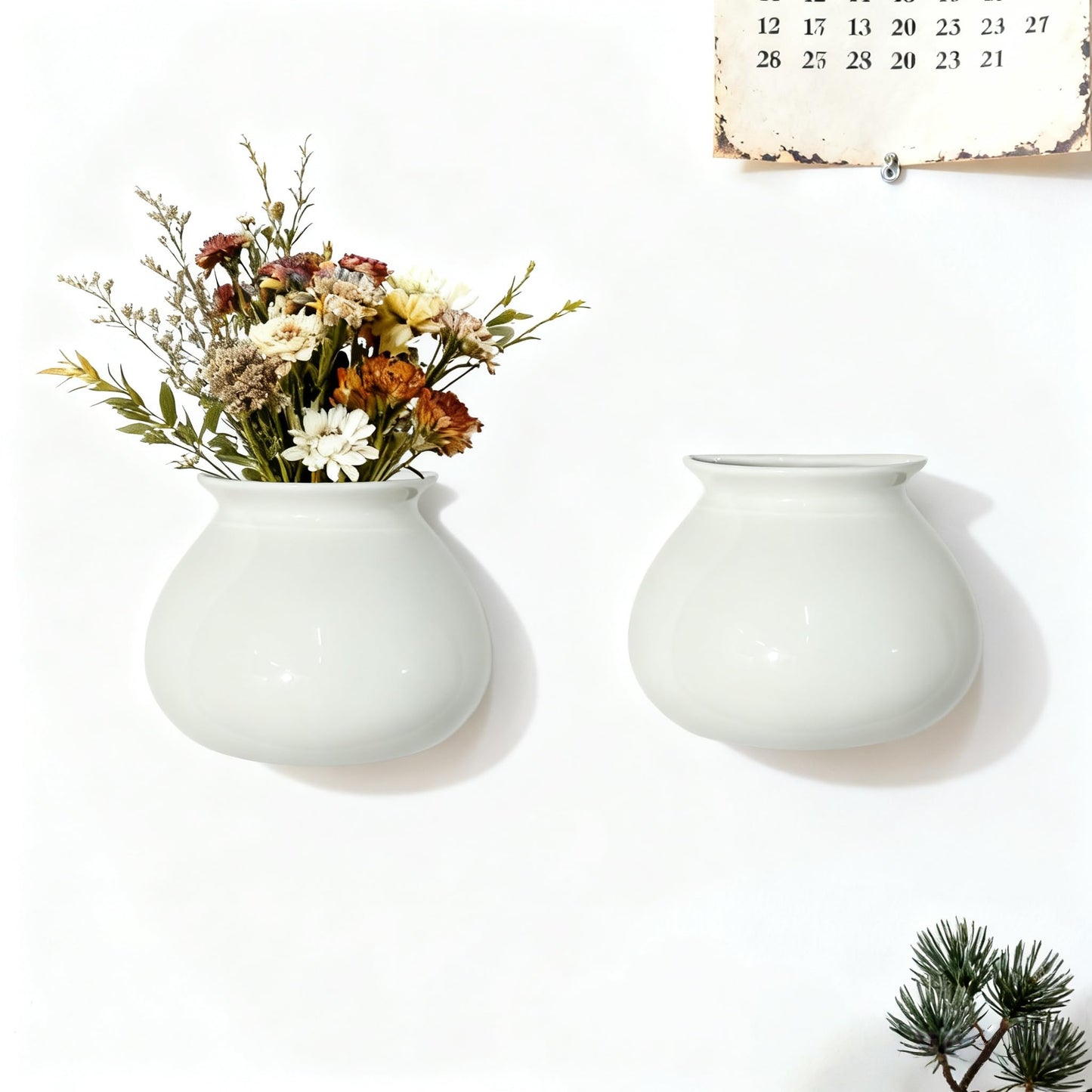 Hanging Ceramic Wall Planters,Set of 2,Minimalist Modern Ceramic Wall Planter,Cubicle Modern Decor Wall Plant Holder for Indoor Plants,Propagation Wall Planters,Hanging Flower Pots,White