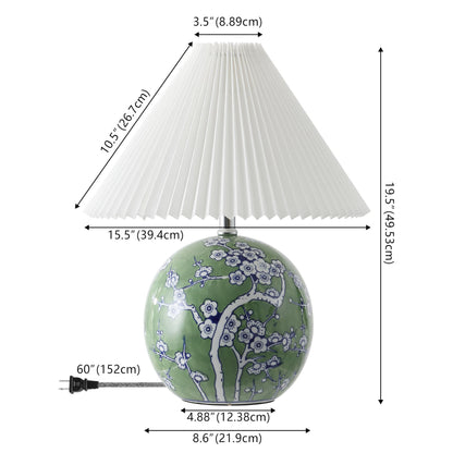 JONATHAN Y 19.5" Green/White Shishen Chinoiserie Ceramic Table Lamp, Traditional Hand-Painted Floral Cottage Lamp with White Pleated Linen Shade, LED Bulb Included JYL5056A