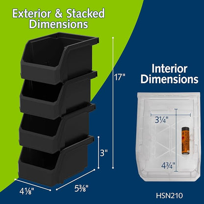 ReadySpace Plastic Containers for Organizing and Storage Bins for Drawers, Desks, Office Organization, and Garage, Stackable Bins, Extra-Small (3" x 5" x 4"), 12-Pack, Black