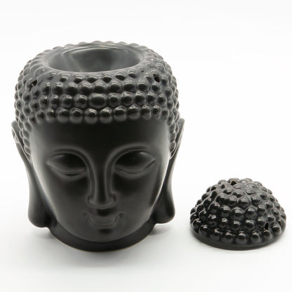 Omonic Porcelain Zen Garden Yoga Meditation Black Thai Buddha Head Statue Essential Oil Burner Home Decor (Black)