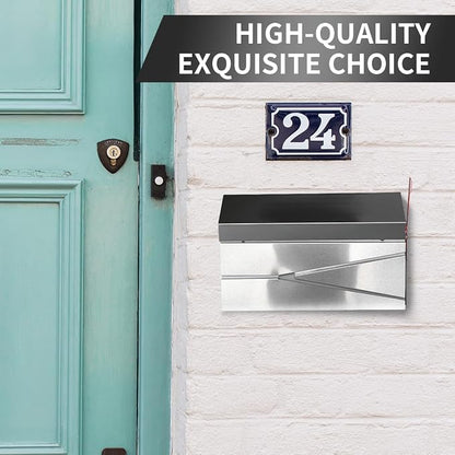 Ydocabinit Wall Mount Mailbox, Large Capacity Mailbox for House, with Flag Kit, Galvanized Steel Rust-Proof Metal Post Drop Box, Mailboxes for Outside, 15.74"×9.84"×4.33", Silver Modern Sleek Style