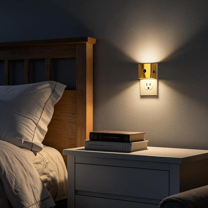 DORESshop LED Plug in Night Light, Motion Sensor Dusk to Dawn Night Lights Plug into Wall, Dimmable Warm White LED Nightlight with Up & Down Lighting, Soft White Nightlight for Bathroom