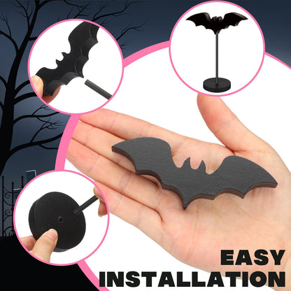 Geetery 6 Pieces Halloween Table Decorations Tall Standing Bat Decor Wood Sign Block Wooden Bats Centerpieces Rustic Tabletop Home Table Topper Sign for Halloween Party Favor Home Room Decor (Pink)