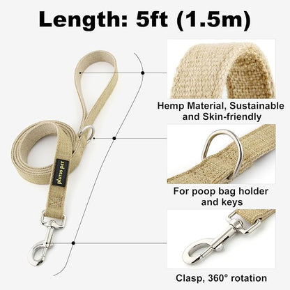Plutus Pet Cotton Hemp Dog Collar and Leash Set, Adjustable Collar for Small, Medium, and Large Dogs, Heavy Duty and Soft on Skin, Khaki, XS