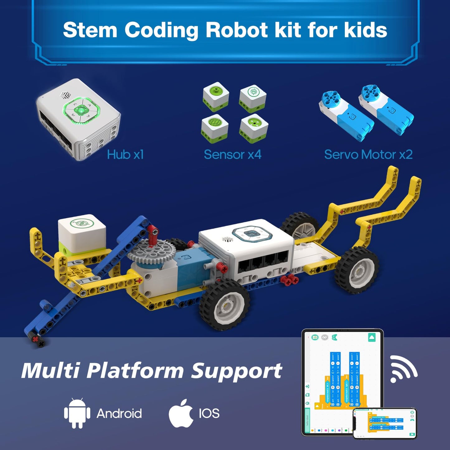 ICreateRobot 12 in 1 Coding Robot Kit ICBricks for Kids 6+, 240+ Piece Educational AI STEM Remote Building Learn to Code with Hub,Motor,Sensor,APP Control for Girls Boys Gift