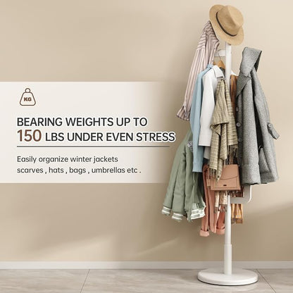 Muwuele Solid Wood Cactus Coat Rack, Freestanding Coat Rack With 6 L-Shaped Hooks and 3 Adjustable Sizes, Coat Tree for Bedroom, Entryway, Livingroom, Coat Hanger Stand for Coats, Handbags (White)