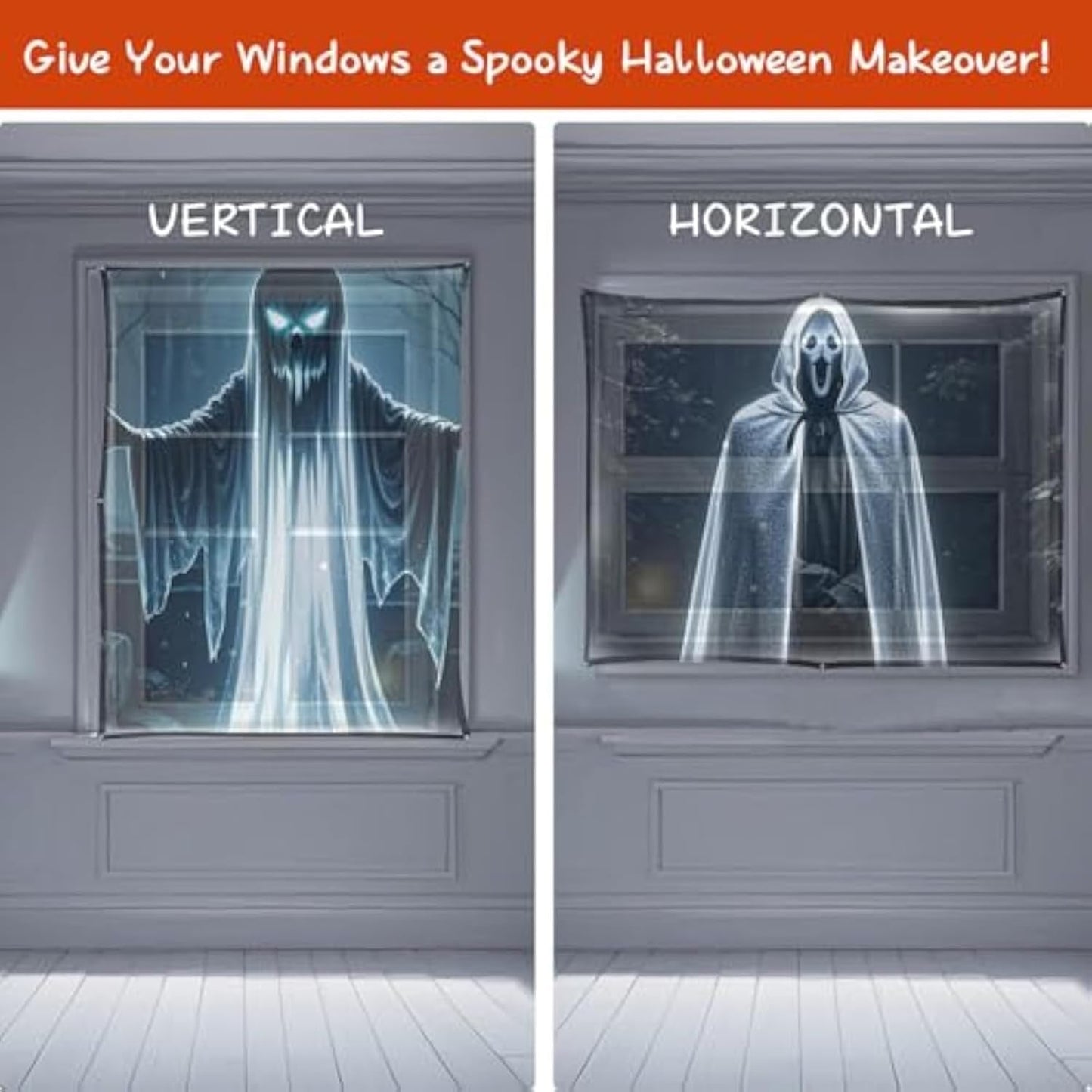 60" x 106" Halloween Holographic Rear Projection Screen, Anti Crease Indoor Projection Double Sided Halloween Window Projector Screen with Mounting Foldable for Halloween Film Night (120Inch)