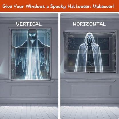 60" x 106" Halloween Holographic Rear Projection Screen, Anti Crease Indoor Projection Double Sided Halloween Window Projector Screen with Mounting Foldable for Halloween Film Night (120Inch)